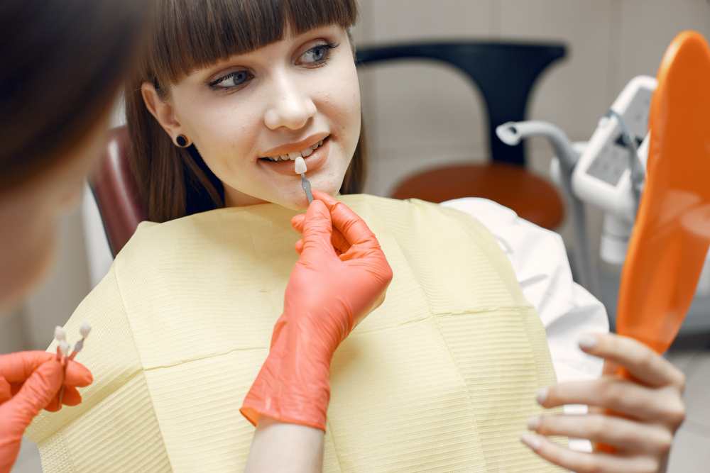 woman dental chair girl chooses implant beauty treats her teeth (1)