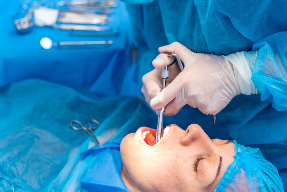Dental clinic female dentist doctor applying anesthesia injection before operation